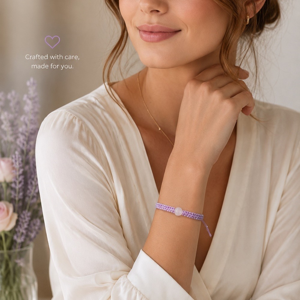 bratara handmade cu snur reglabil si cuart roz natural cadou pentru femei
