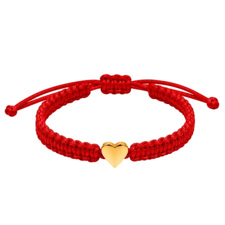 Bratara handmade cu snur reglabil rosu, inima din otel inoxidabil auriu