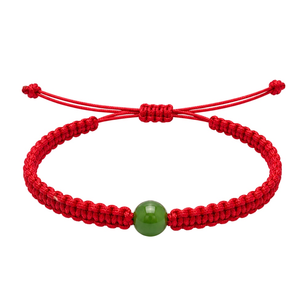 Bratara handmade cu snur rosu impletit manual si piatra naturala aventurin verde
